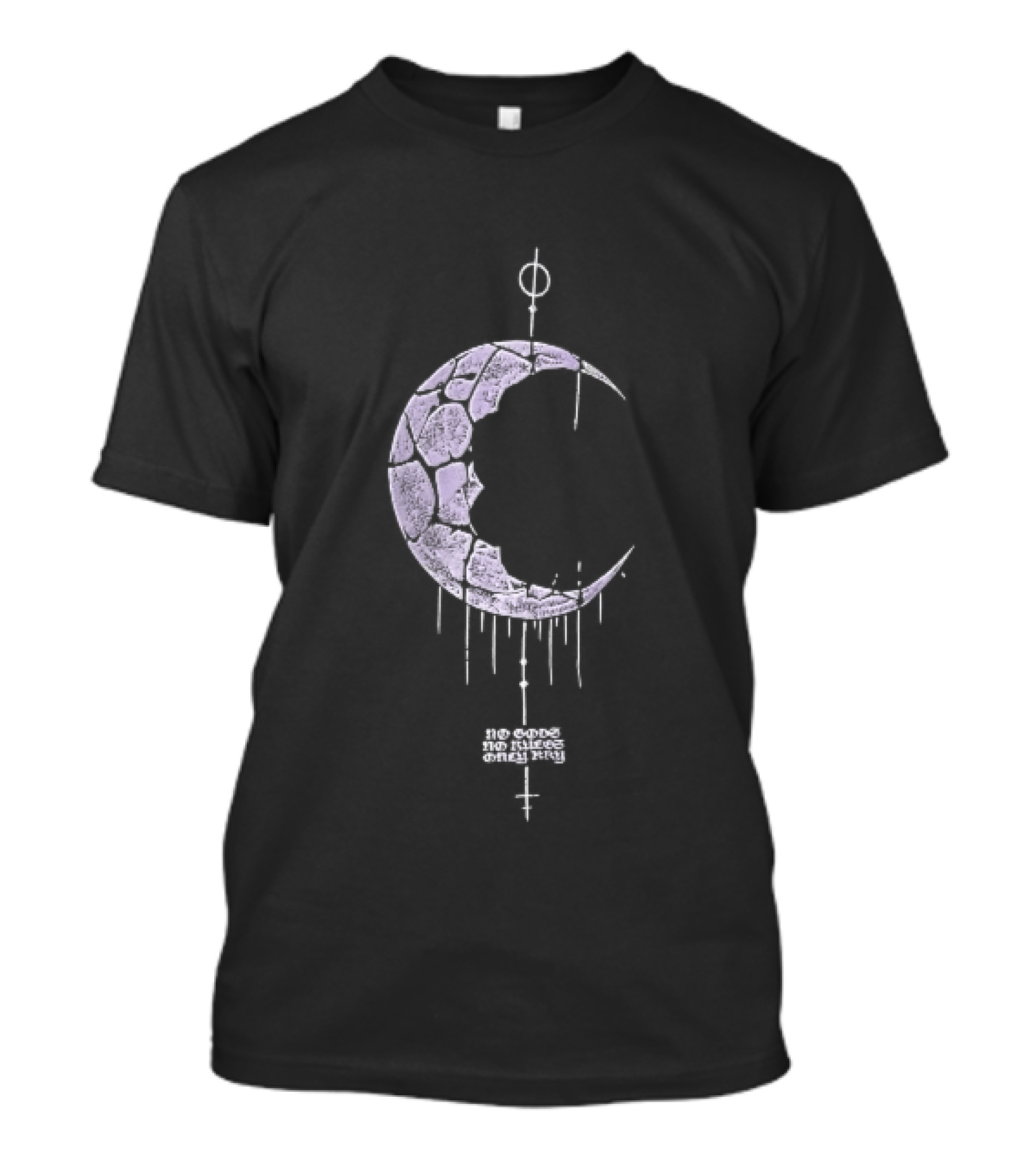 No Gods Rules Only Purple Cracked Crescent Moon T-Shirt