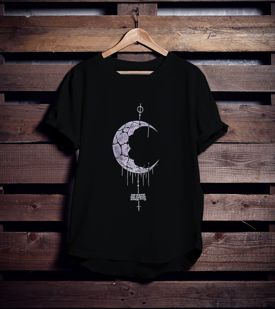No Gods Rules Only Purple Cracked Crescent Moon T-Shirt