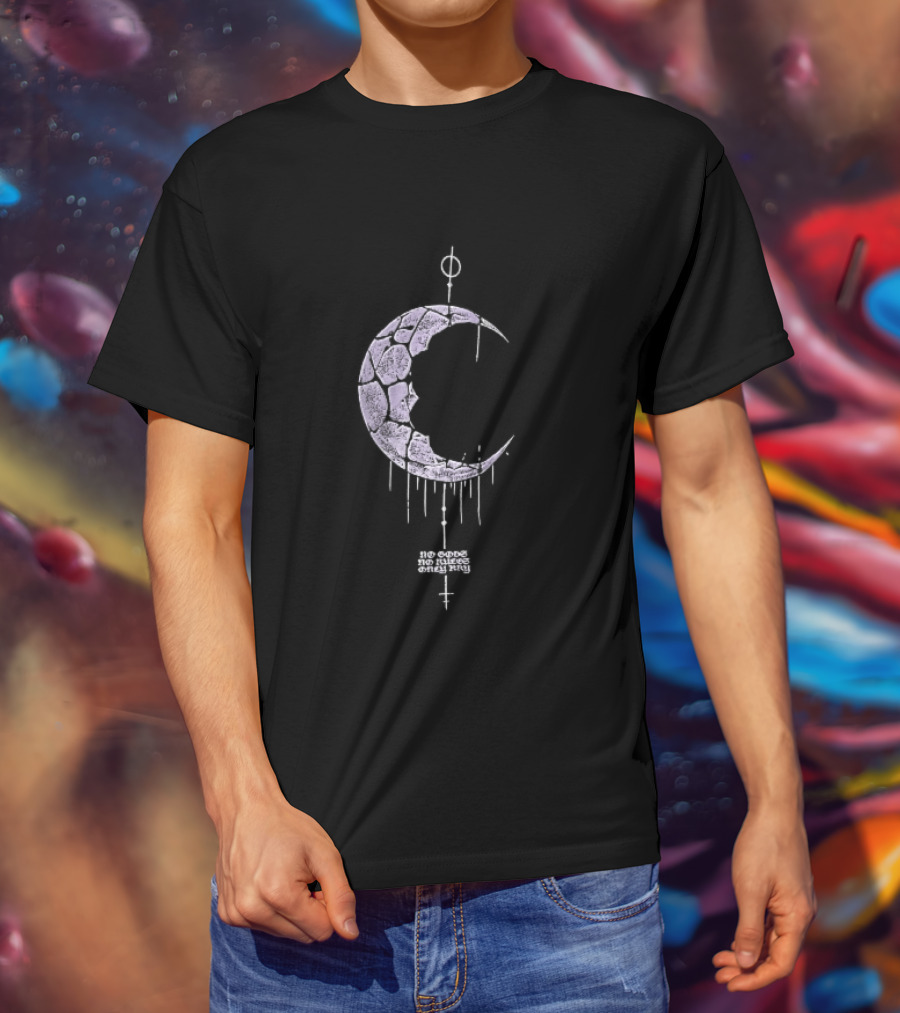 No Gods Rules Only Purple Cracked Crescent Moon T-Shirt