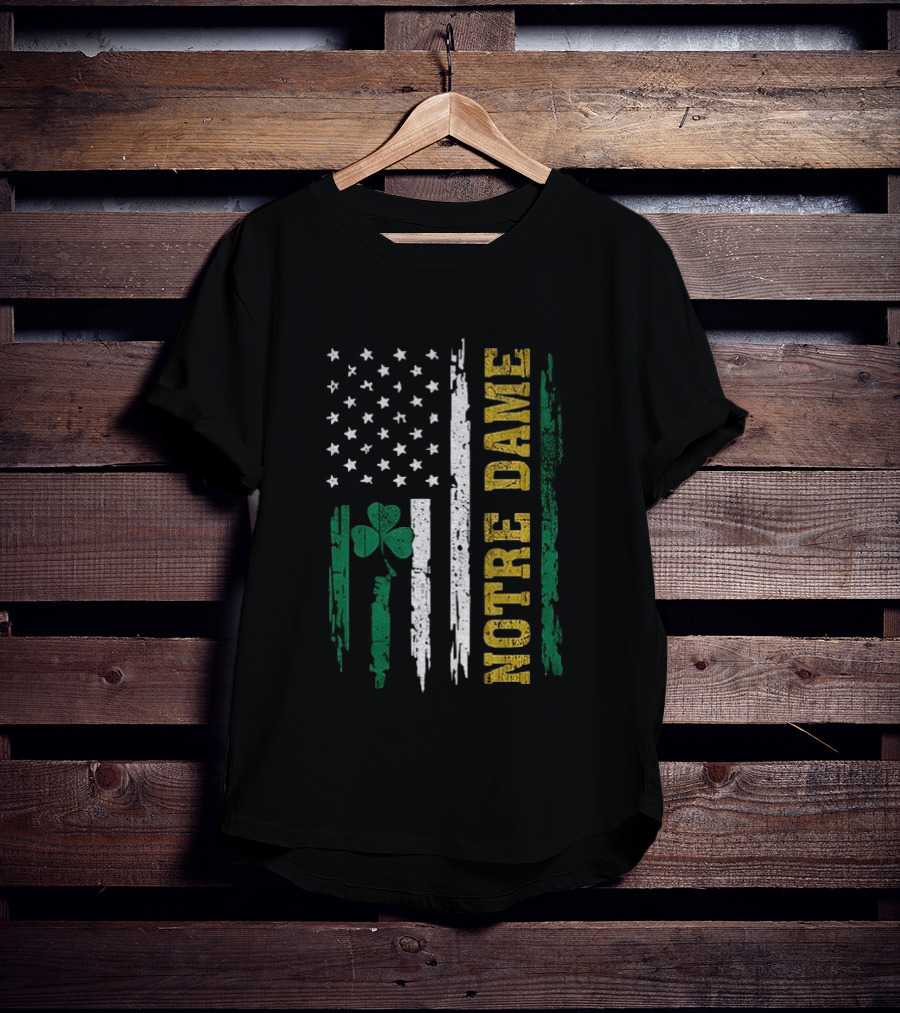 Notre Dame Irish American Flag Football Clover Stars T-Shirt