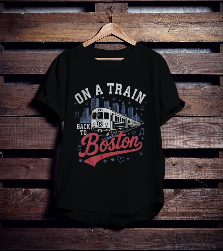 On A Train Back To Boston City Skyline With Musical Notes And Hearts T-Shirt