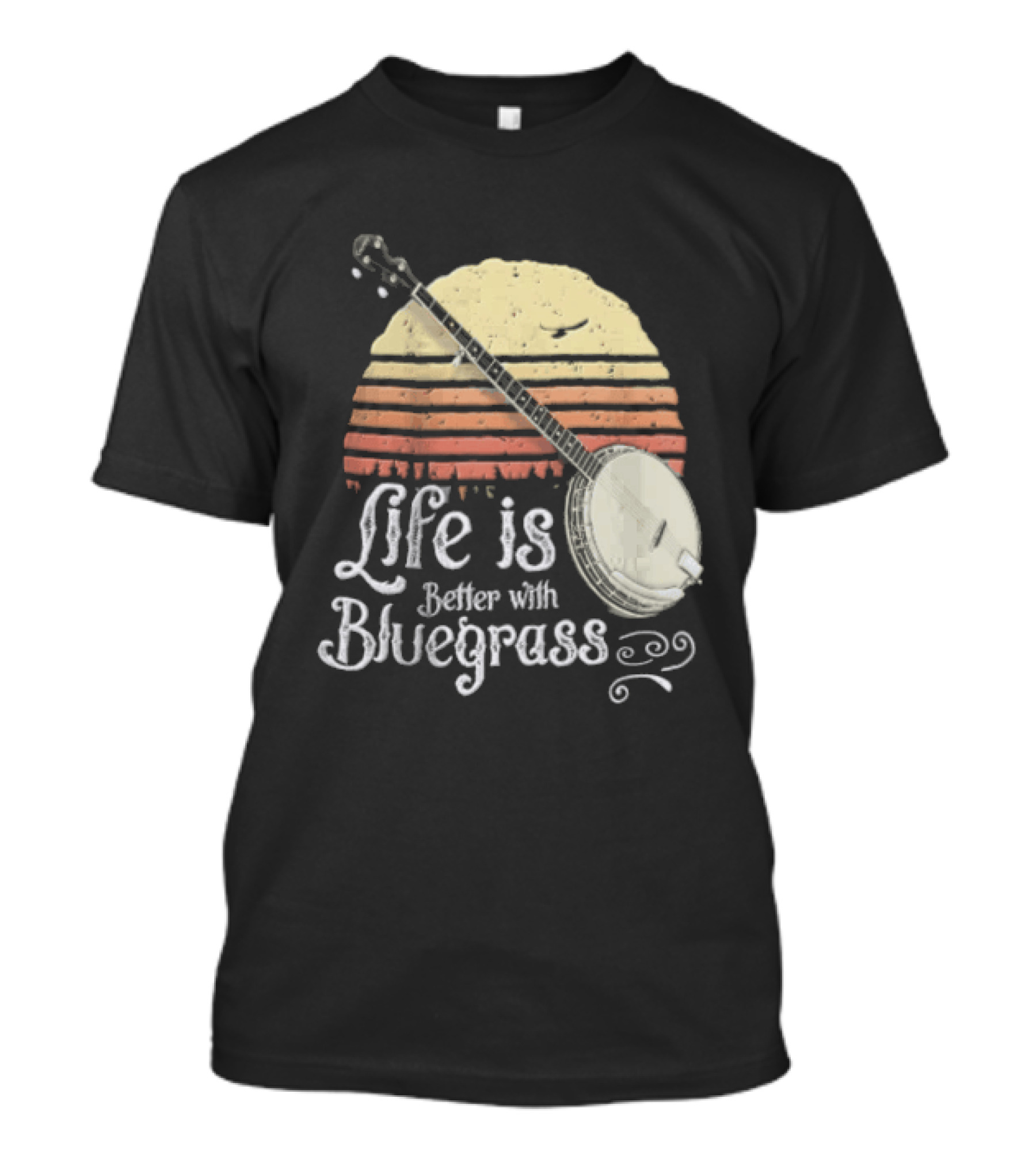 Life Is Better With Bluegrass Vintage Sunset Banjo T-Shirt