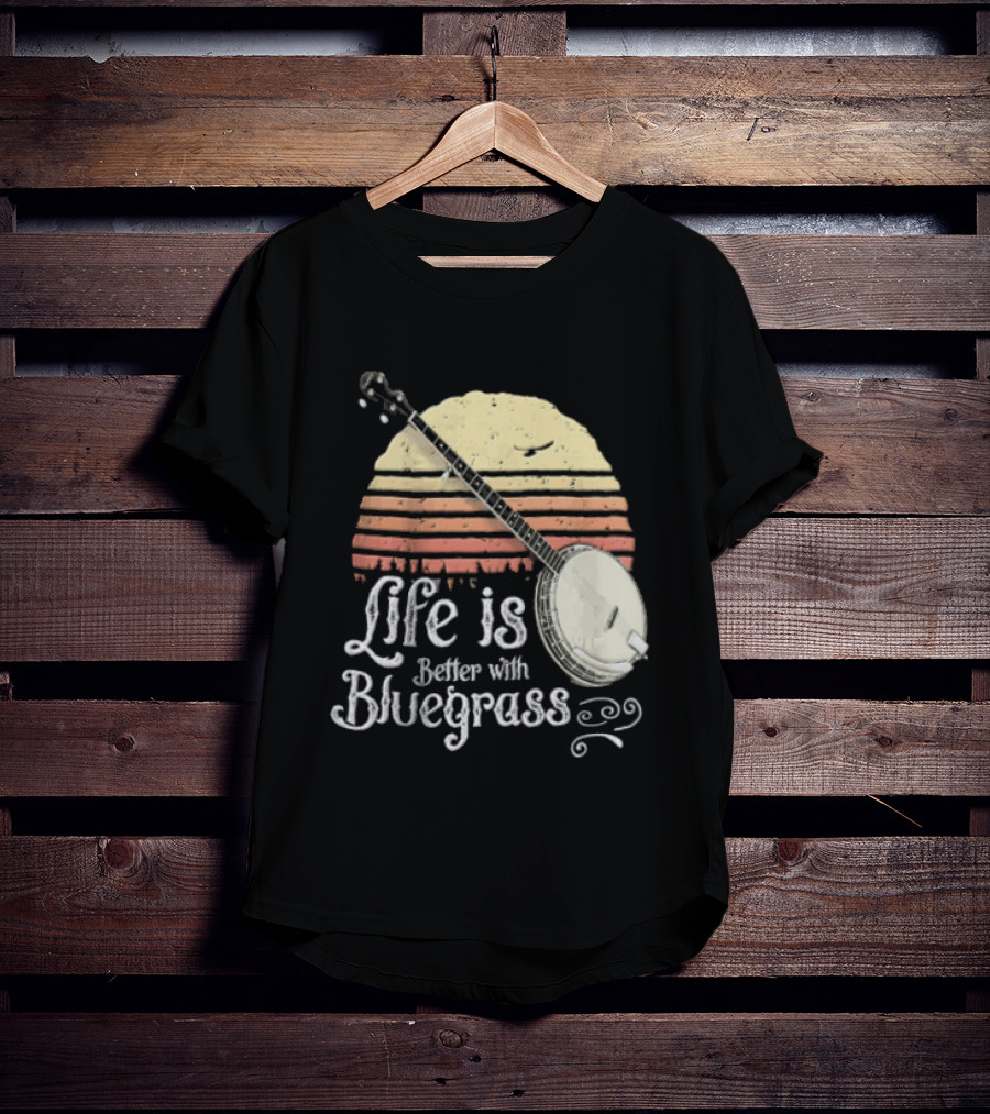 Life Is Better With Bluegrass Vintage Sunset Banjo T-Shirt