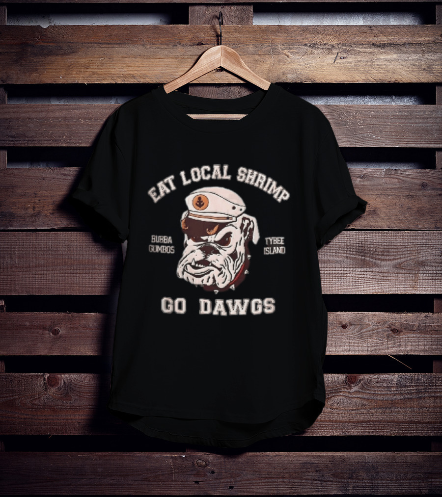 Eat Local Shrimp Bubba Gumbos Tybee Island Go Dawgs Captain Hat Spiked Collar T-Shirt