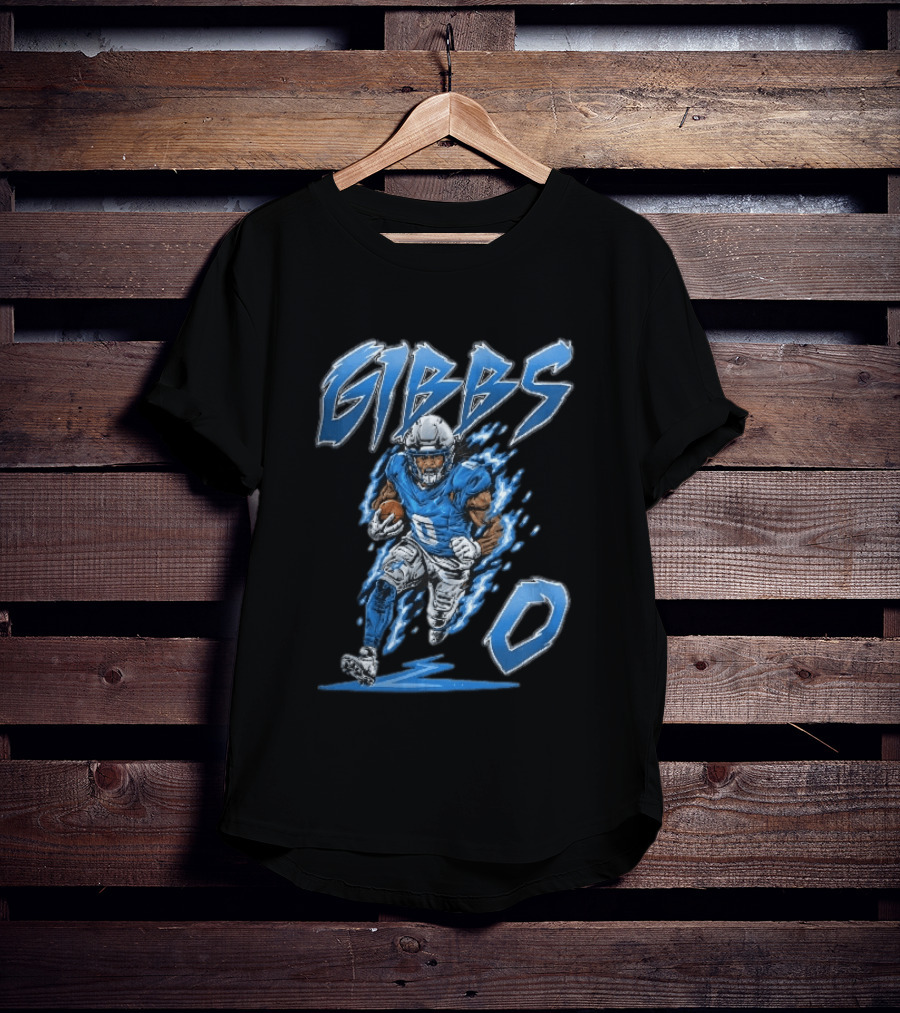 Gibbs 0 Blue Energy Lightning Running Football Player Cartoon T-Shirt