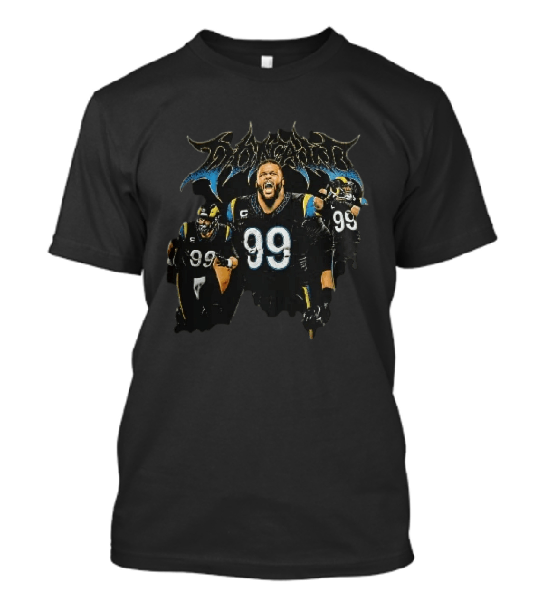 Los Angeles Rams Donald 99 Screaming Heavy Metal Font Collage T-Shirt
