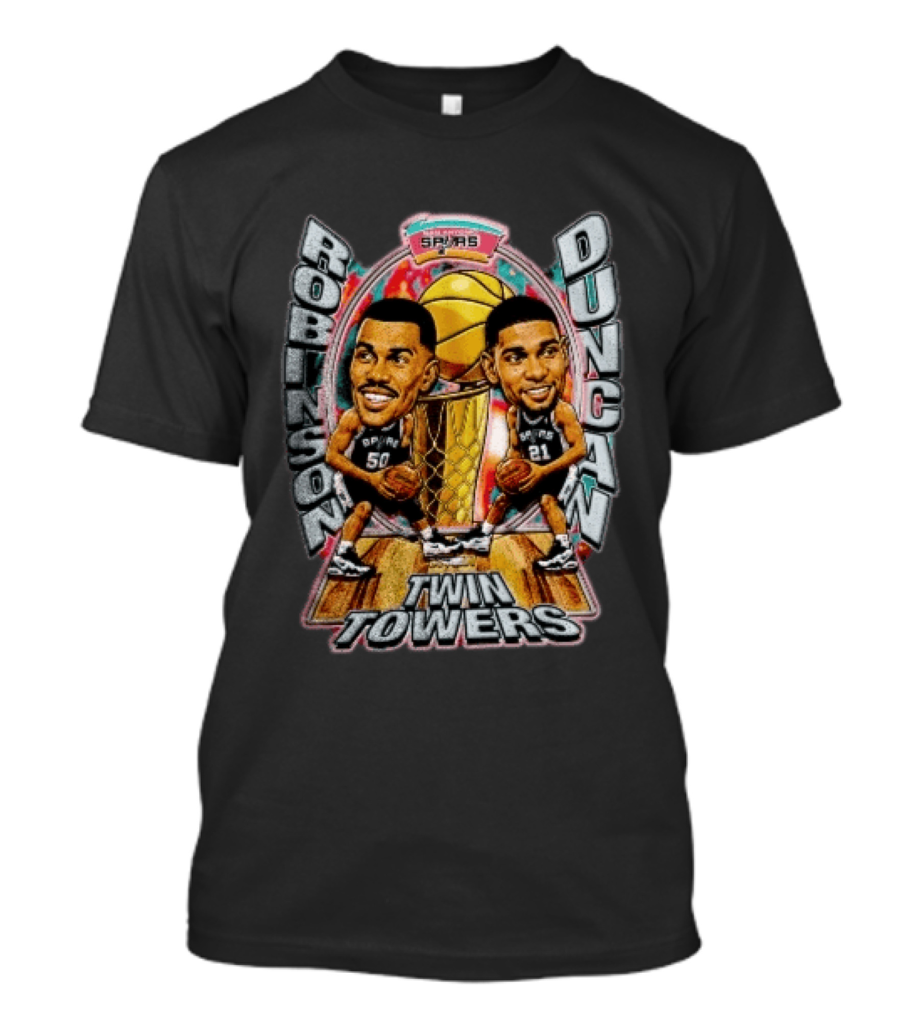 Robinson Duncan Twin Towers San Antonio Spurs Basketball Vintage NBA Legends T-Shirt