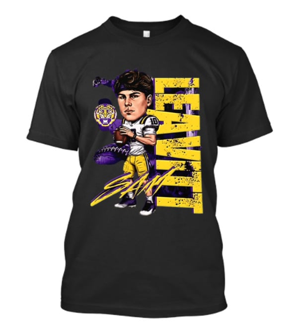 Sam Levis LSU Tigers Football Player Caricature Leavitt 18 Signature T-Shirt