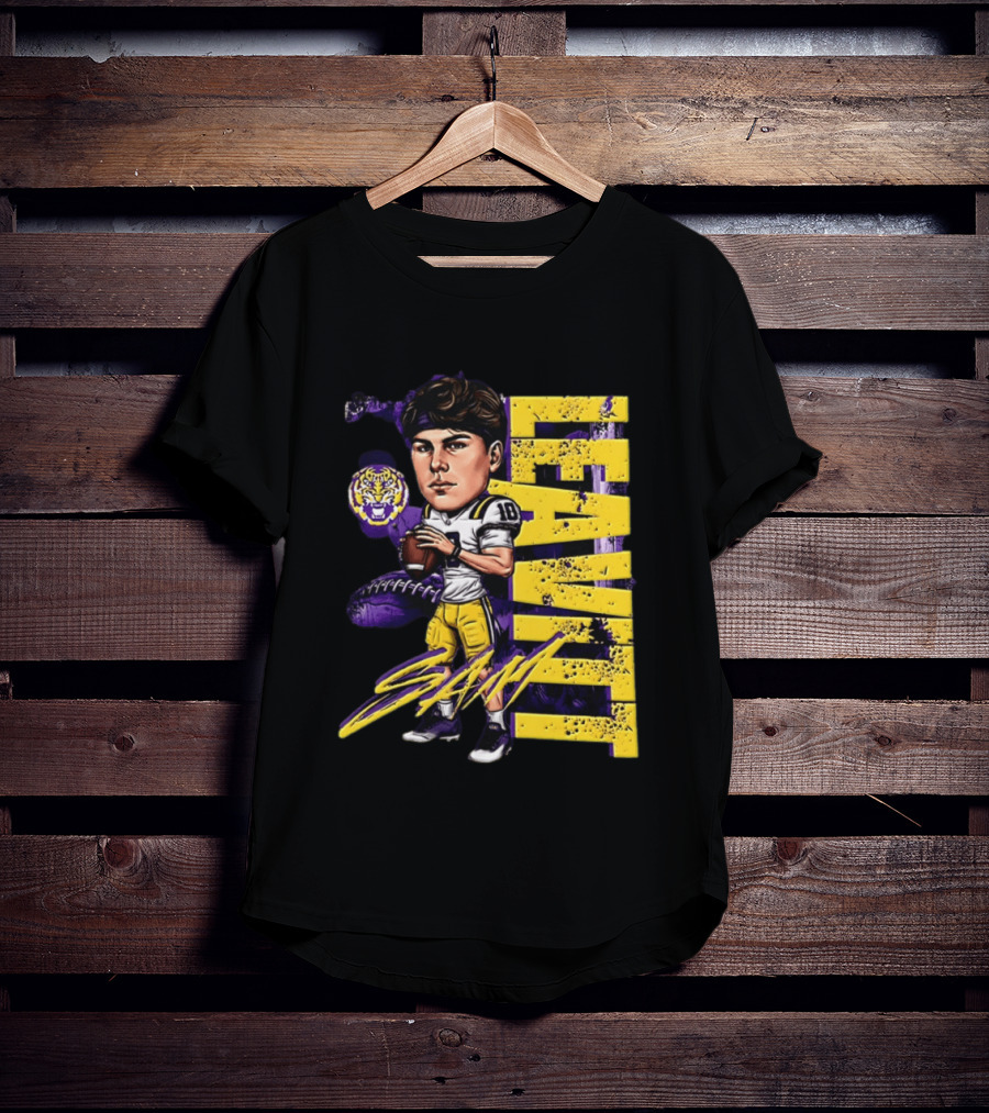 Sam Levis LSU Tigers Football Player Caricature Leavitt 18 Signature T-Shirt