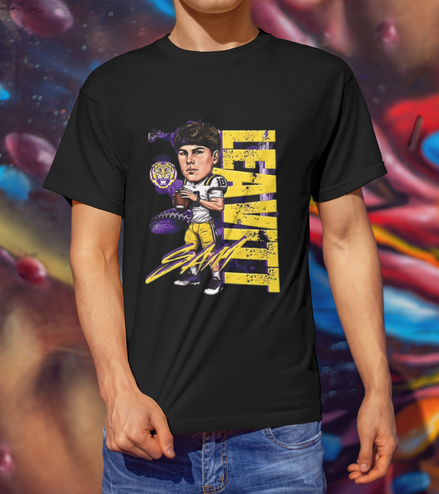 Sam Levis LSU Tigers Football Player Caricature Leavitt 18 Signature T-Shirt