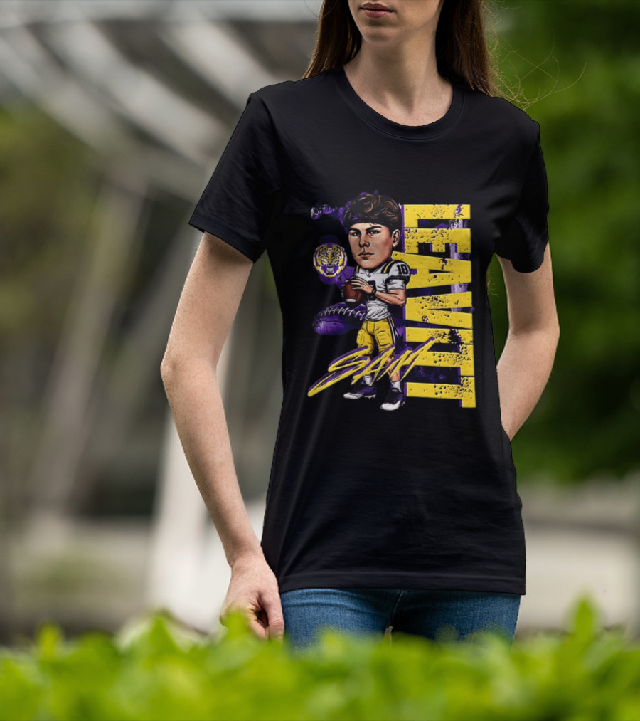 Sam Levis LSU Tigers Football Player Caricature Leavitt 18 Signature T-Shirt