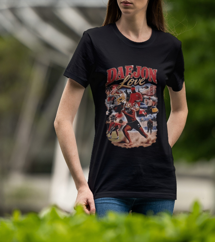 San Francisco 49ers Daejon Love Collage Running Barefoot Beach Player Photos T-Shirt