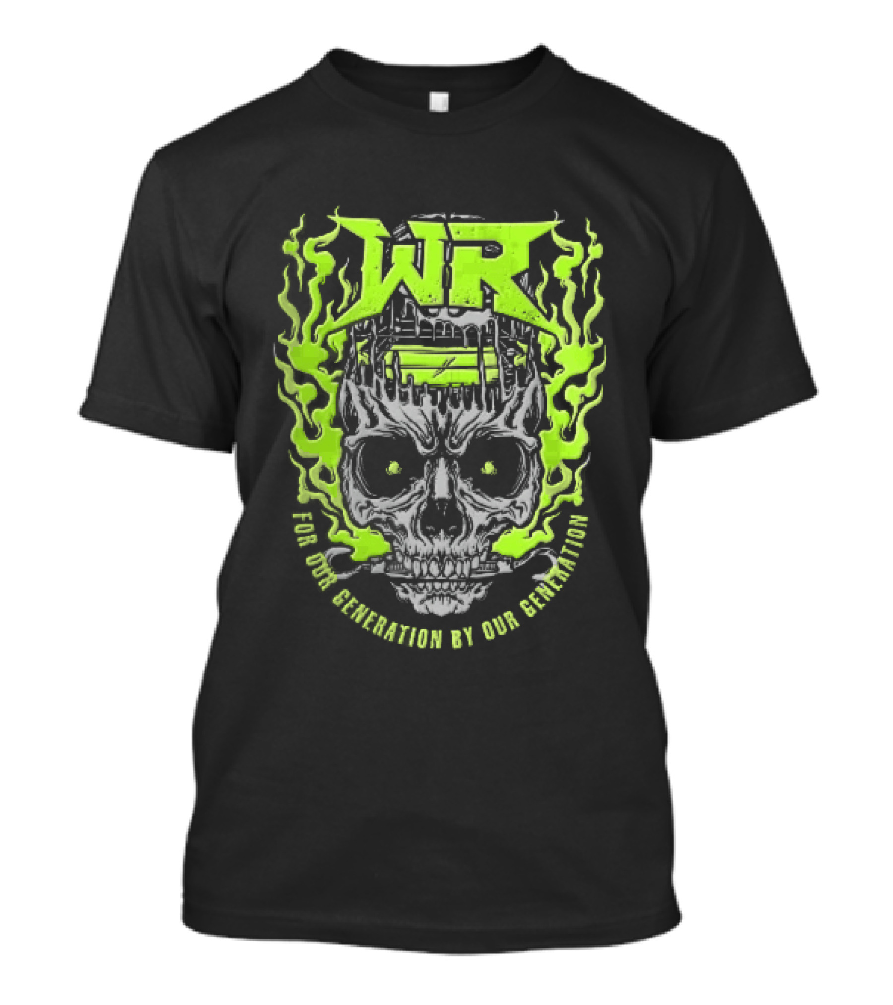 Neon Green Flames Skull WR Wrestling Ring For Our Generation T-Shirt