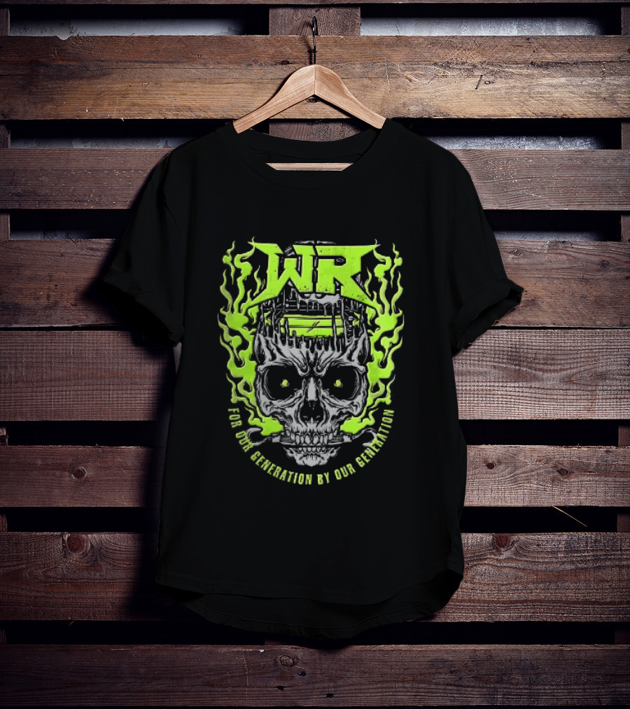 Neon Green Flames Skull WR Wrestling Ring For Our Generation T-Shirt