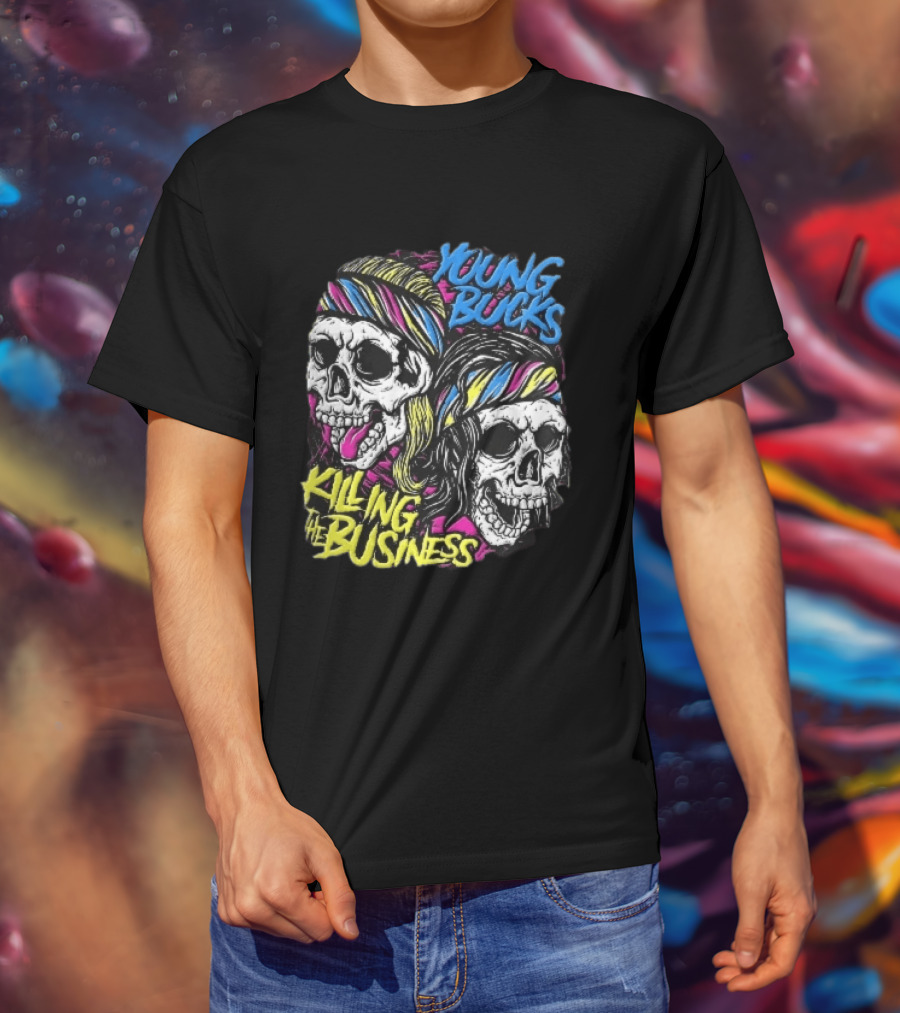 Young Bucks Killing The Business Neon Skulls Bandanas T-Shirt