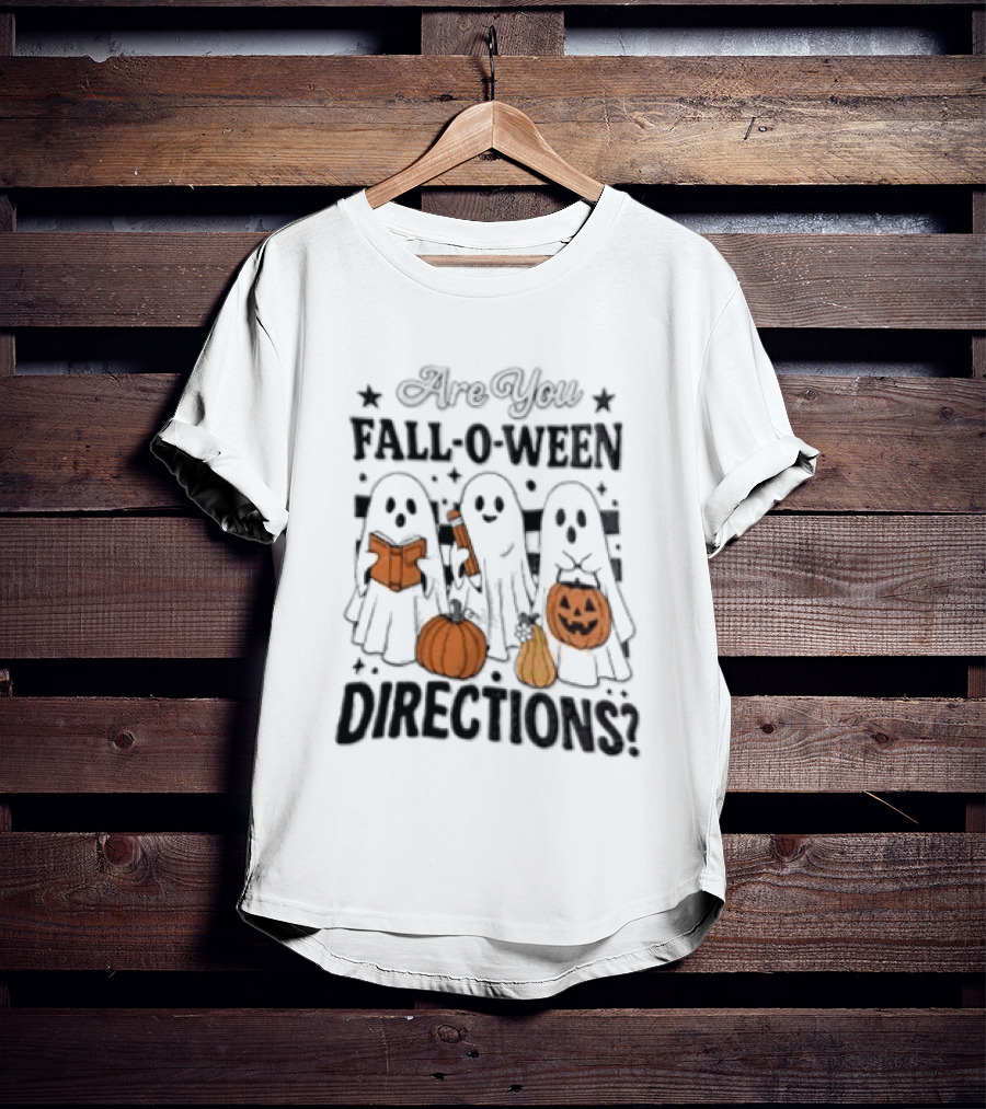 Are You Fall O Ween Directions With Ghosts Reading Books And Pumpkins T-Shirt