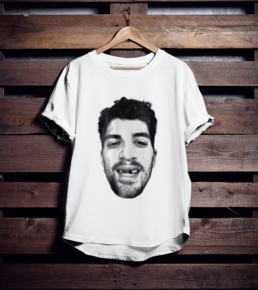 Black White Halftone Bearded Man Missing Front Teeth T-Shirt