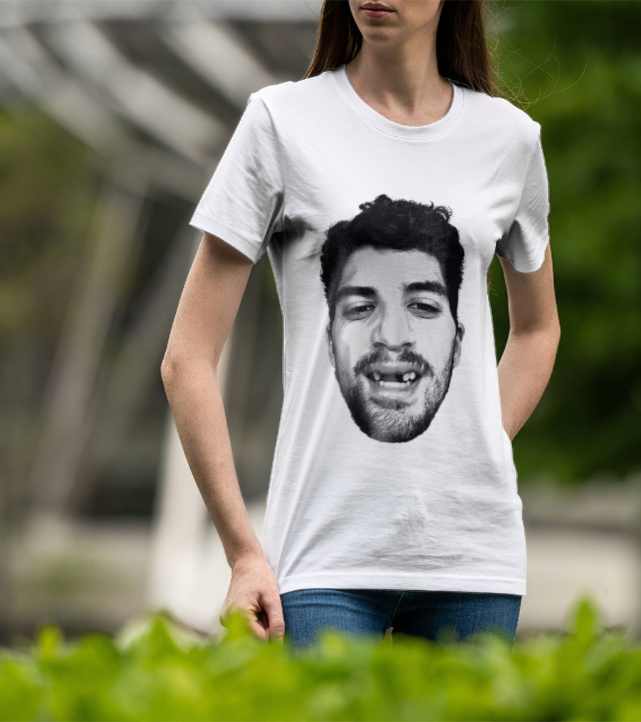 Black White Halftone Bearded Man Missing Front Teeth T-Shirt