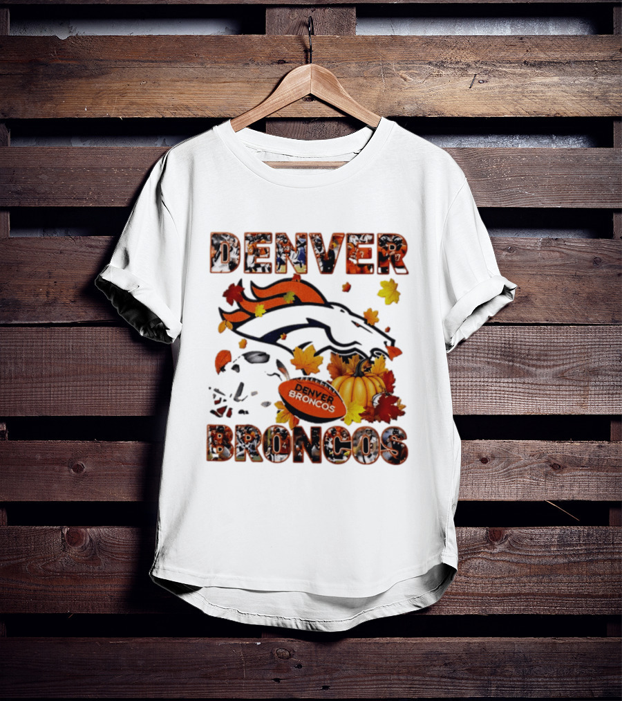 Denver Broncos Football Autumn Fall Leaves Pumpkin Halloween 2026 T-Shirt