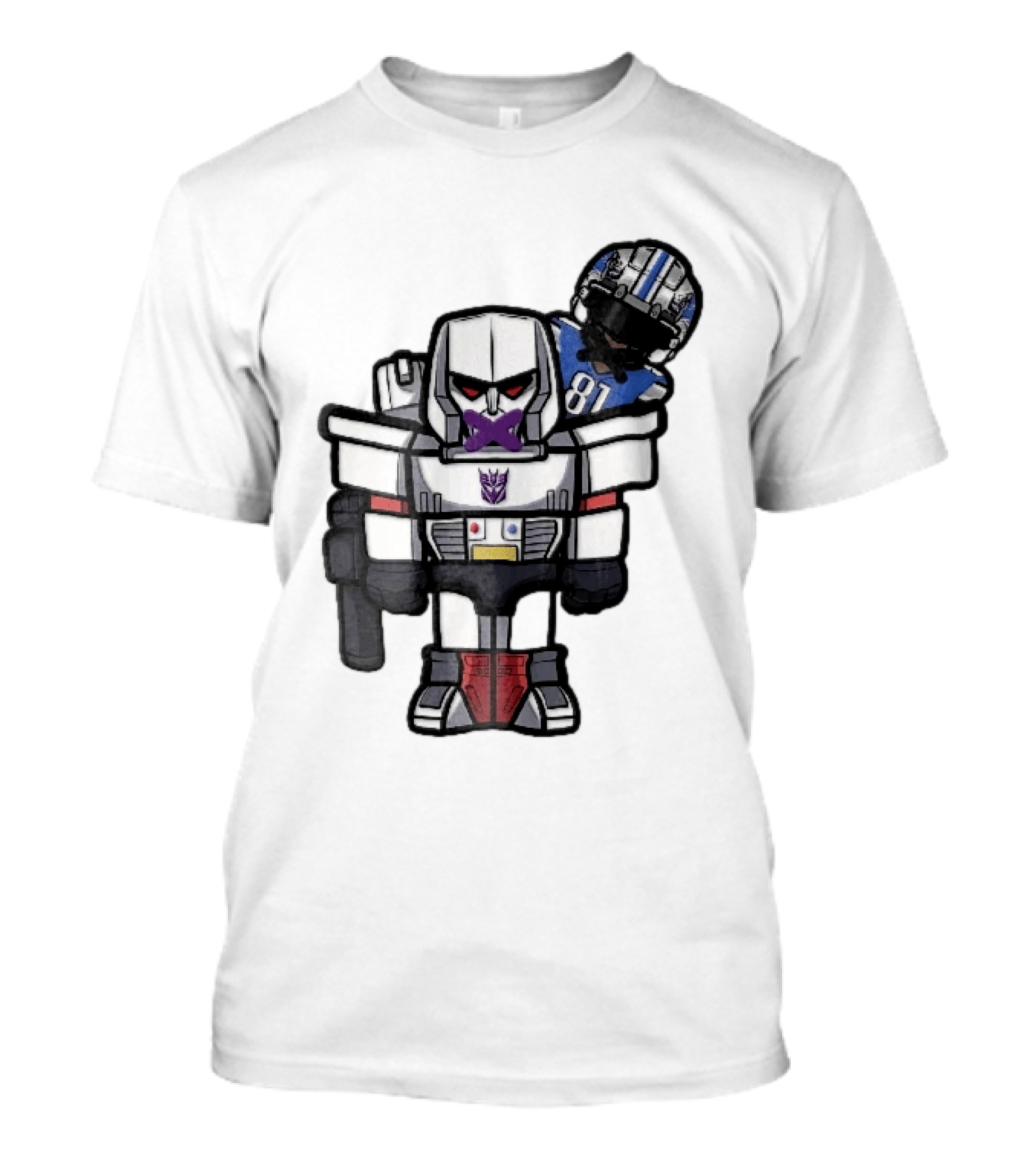 Detroit Lions Chibi Megatron Transformers Cartoon Tape On Mouth Caricature T-Shirt