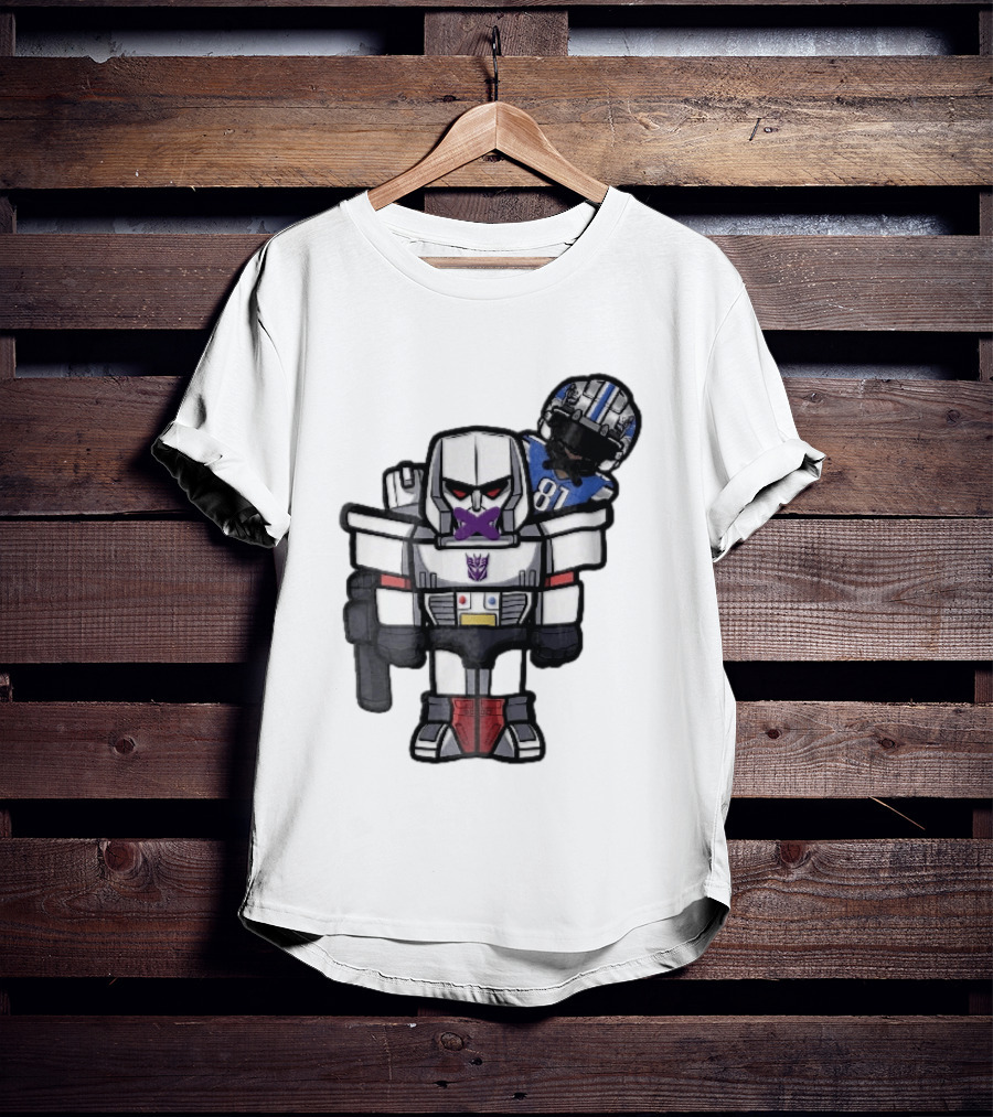 Detroit Lions Chibi Megatron Transformers Cartoon Tape On Mouth Caricature T-Shirt