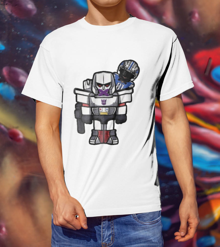 Detroit Lions Chibi Megatron Transformers Cartoon Tape On Mouth Caricature T-Shirt