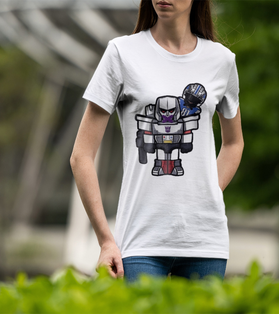 Detroit Lions Chibi Megatron Transformers Cartoon Tape On Mouth Caricature T-Shirt