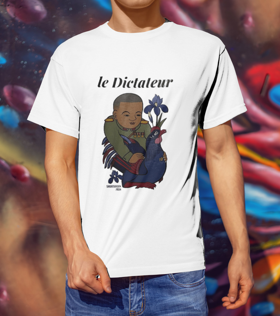 Le Dictateur Sportsbook 2026 Military Officer Cartoon French Rooster Iris Flowers T-Shirt
