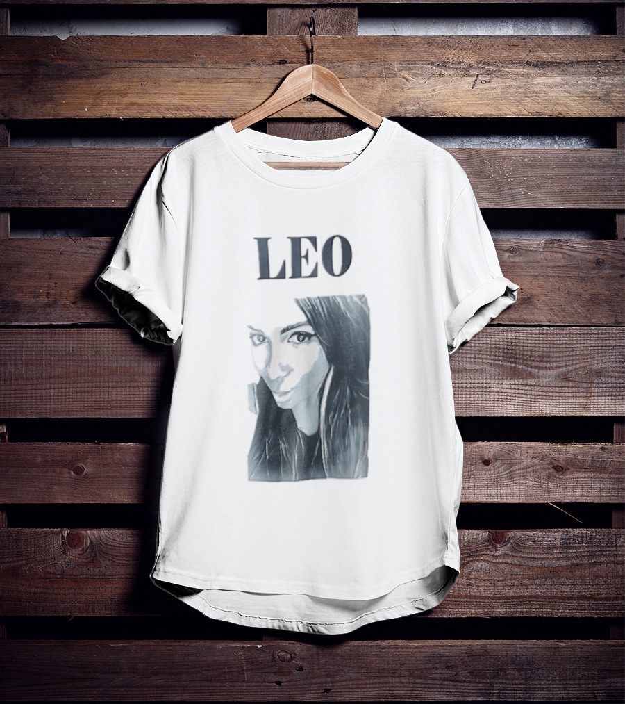 Leo Woman Long Hair Monochromatic Selfie Close Up T-Shirt
