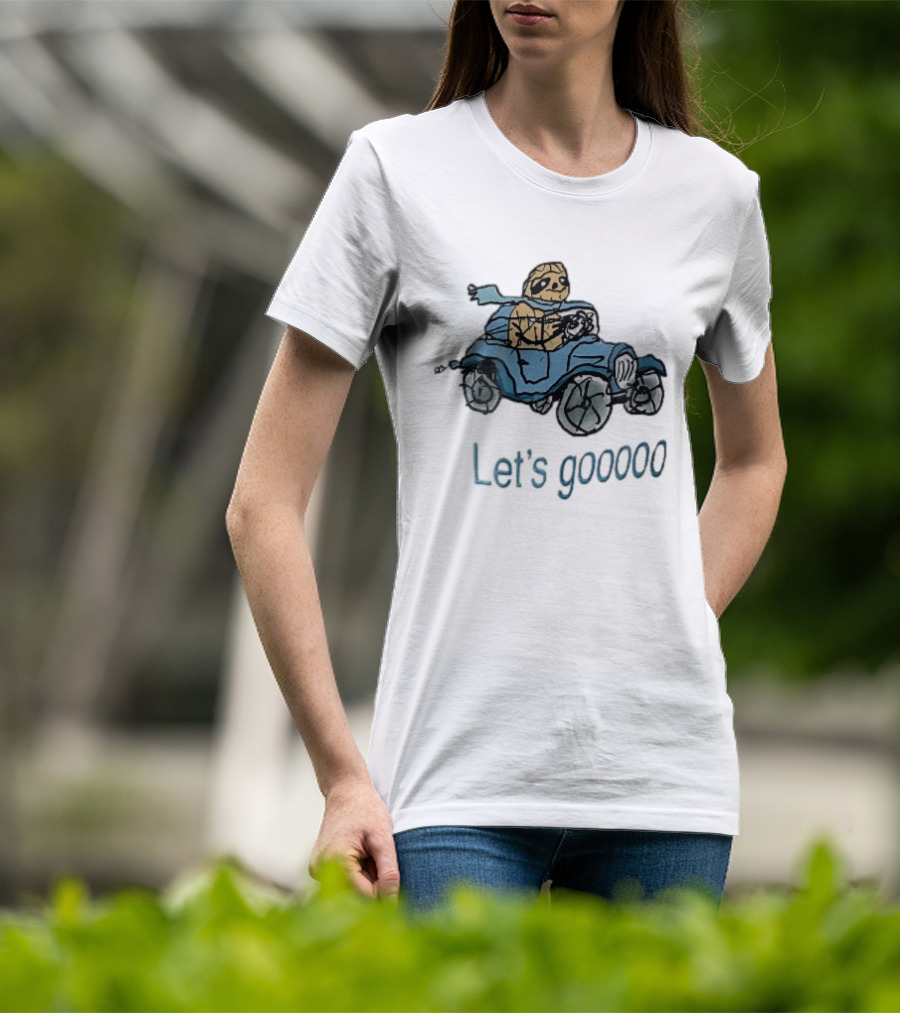 Let's Gooooo Cartoon Sloth Scarf Driving Blue Car Sketch T-Shirt