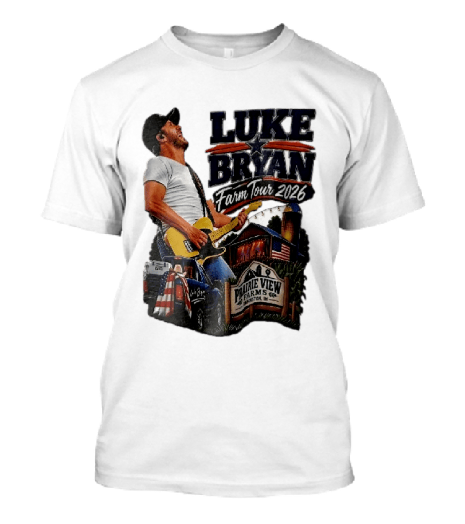 Luke Bryan Farm Tour 2026 Prairie View Farms Brookston IN Pickup Truck Barn Scene T-Shirt