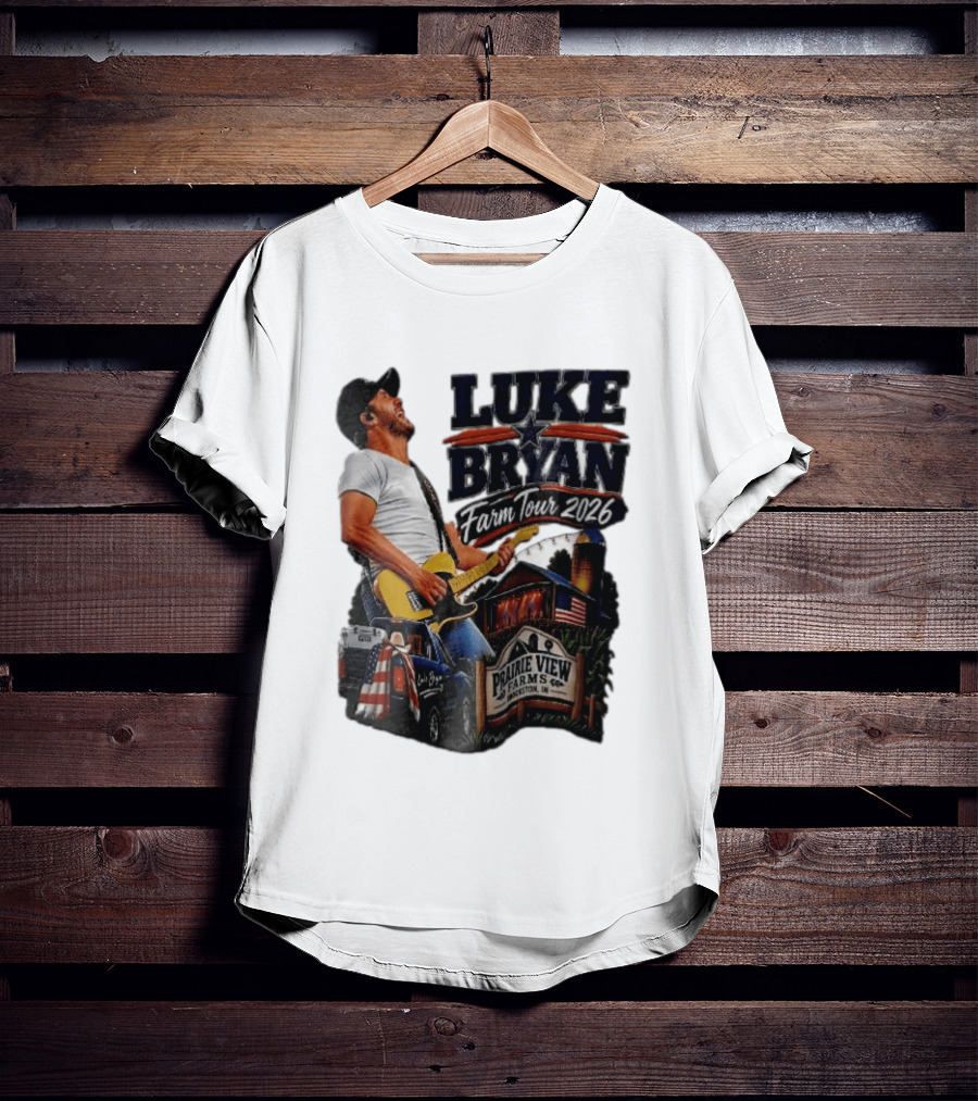 Luke Bryan Farm Tour 2026 Prairie View Farms Brookston IN Pickup Truck Barn Scene T-Shirt