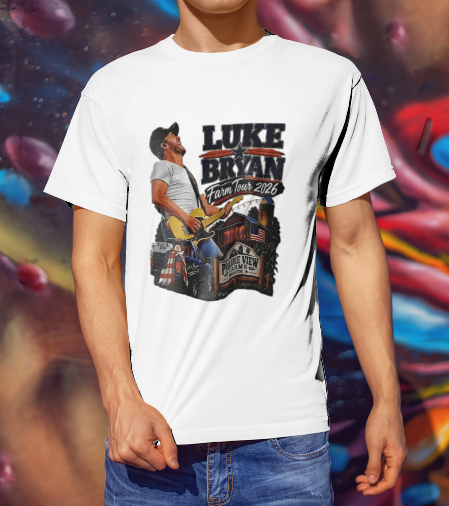 Luke Bryan Farm Tour 2026 Prairie View Farms Brookston IN Pickup Truck Barn Scene T-Shirt