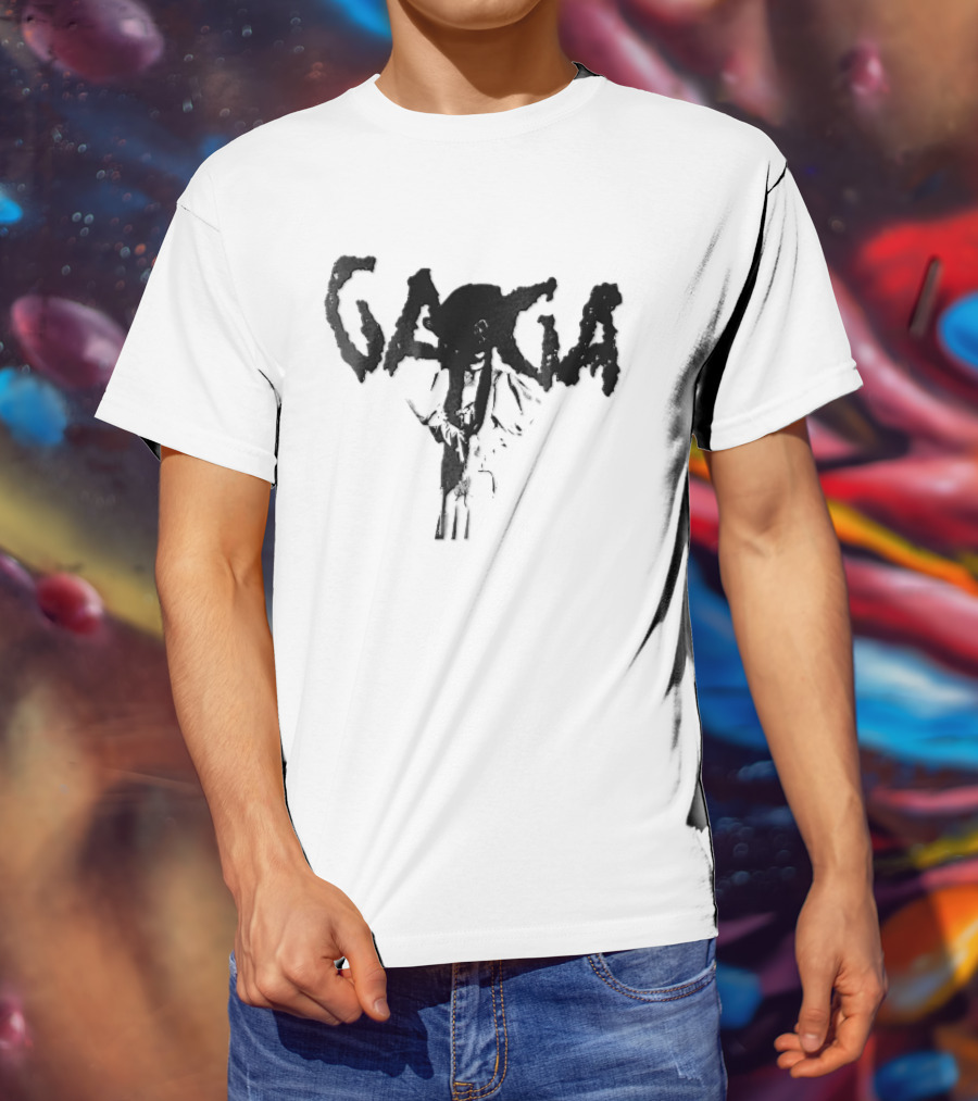 Gaga Halftone Wide Brimmed Hat Dripping Font Bootleg T-Shirt