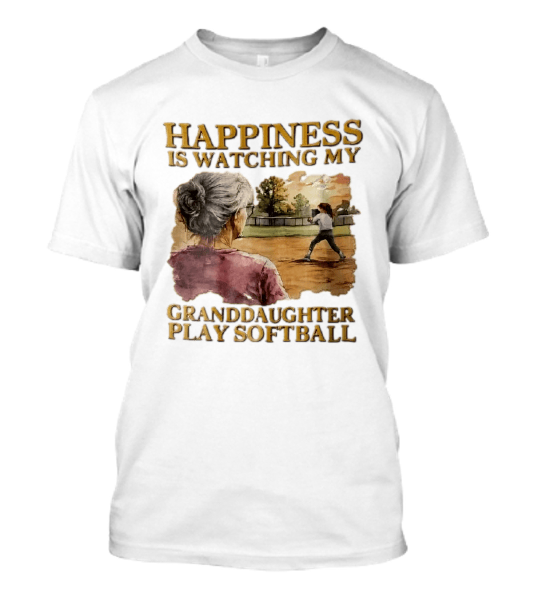 Happiness Is Ing My Granddaughter Play Softball Grandmother Back View Girl Field Sunset T-Shirt