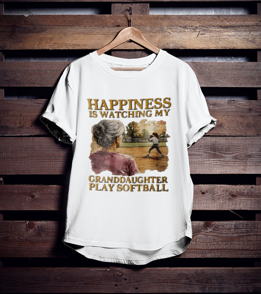 Happiness Is Ing My Granddaughter Play Softball Grandmother Back View Girl Field Sunset T-Shirt