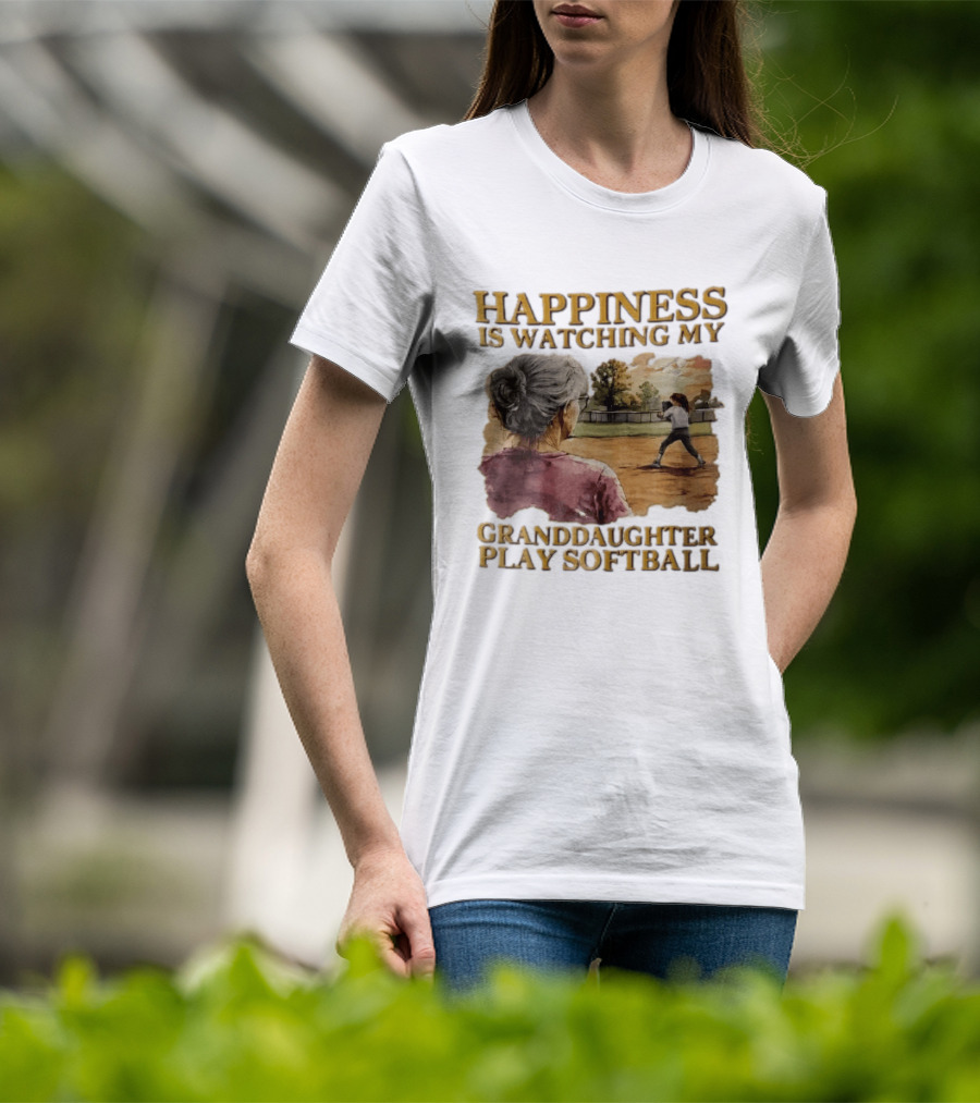 Happiness Is Ing My Granddaughter Play Softball Grandmother Back View Girl Field Sunset T-Shirt