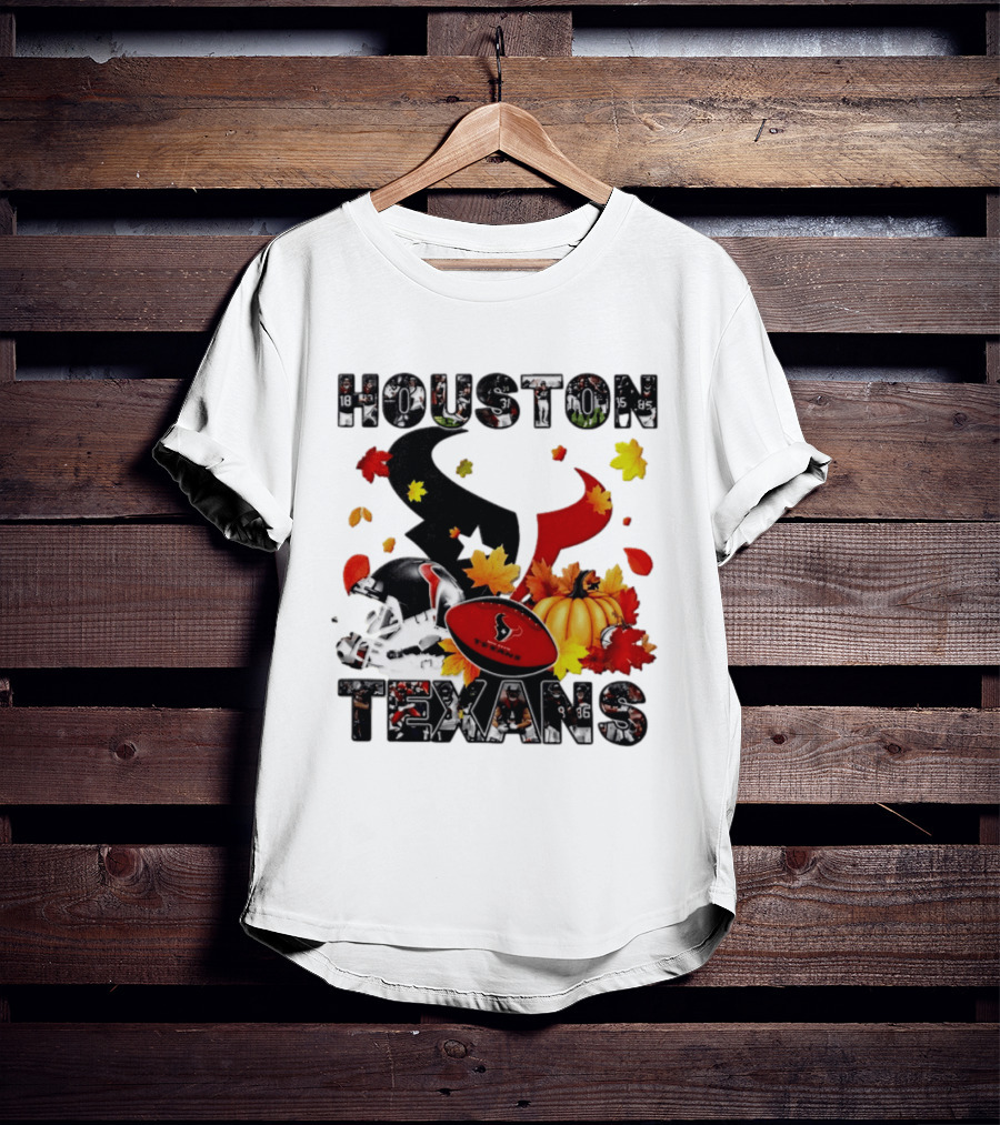 Houston Texans Football Autumn Fall Pumpkin Helmet Leaves 2026 Halloween T-Shirt