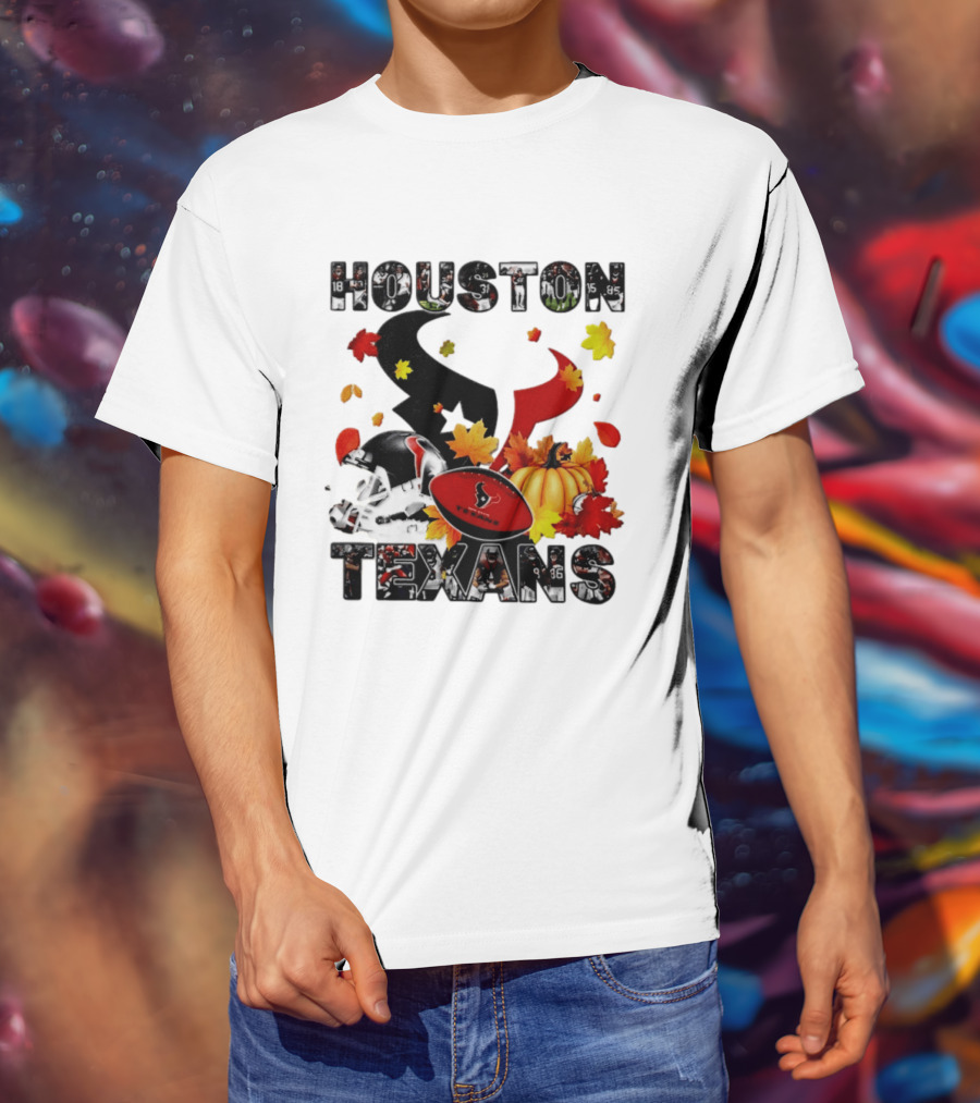 Houston Texans Football Autumn Fall Pumpkin Helmet Leaves 2026 Halloween T-Shirt