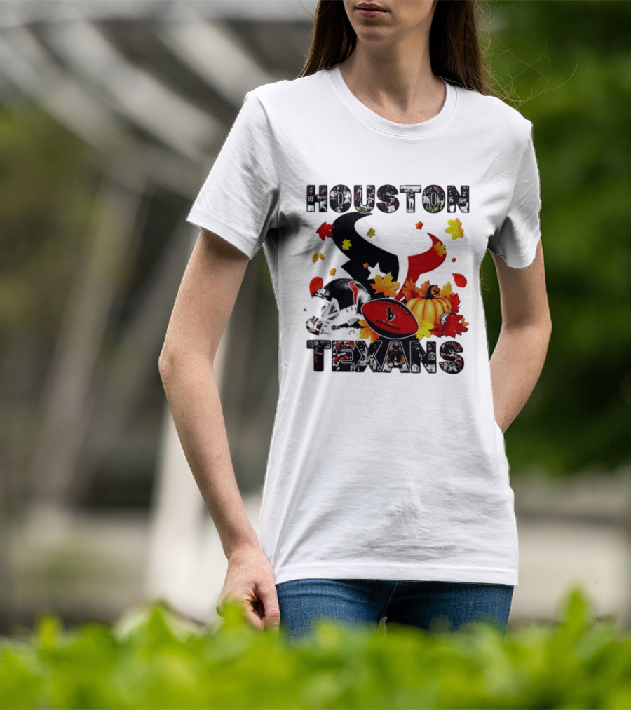 Houston Texans Football Autumn Fall Pumpkin Helmet Leaves 2026 Halloween T-Shirt