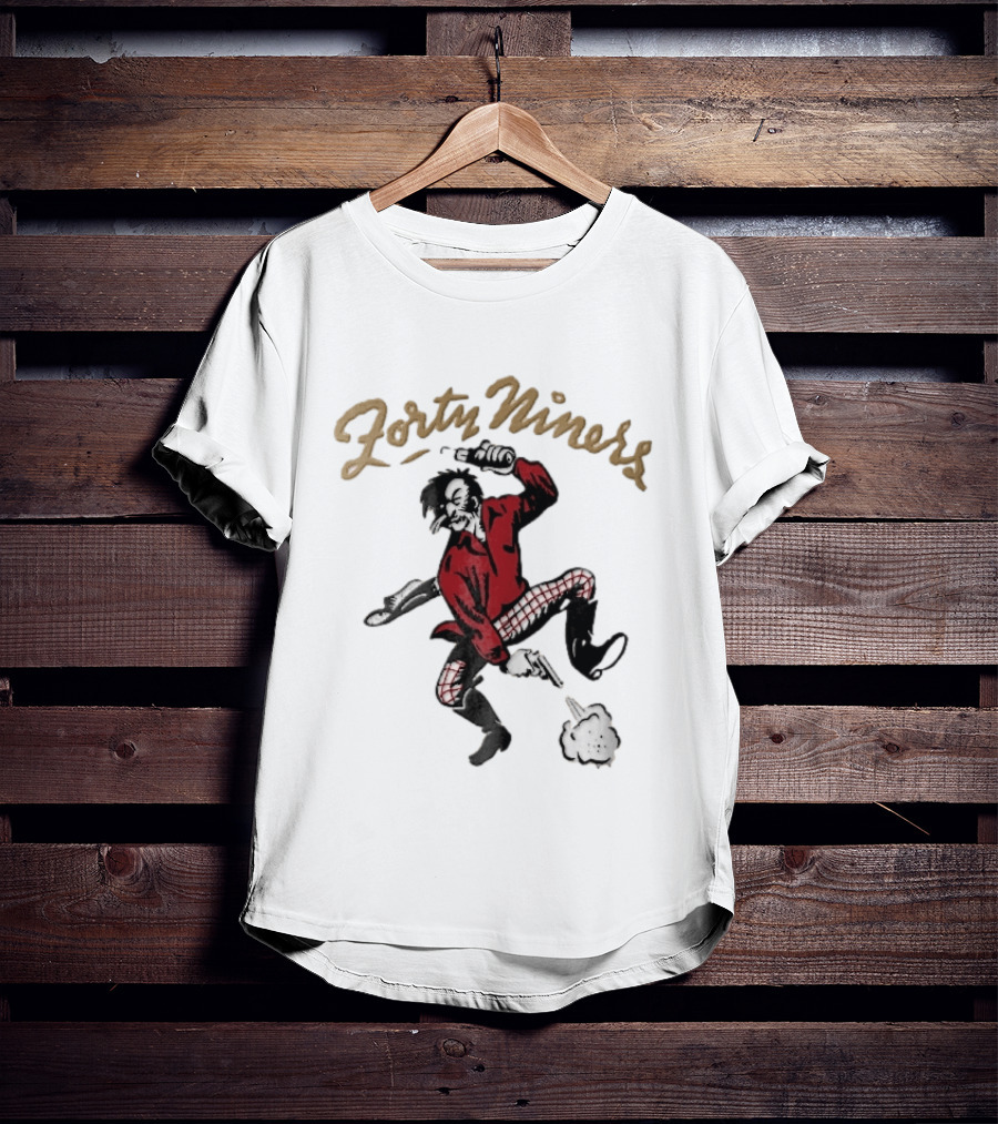 San Francisco 49ers Forty Niners Cartoon Gold Rush Miner Shooting Pistol Vintage Football T-Shirt