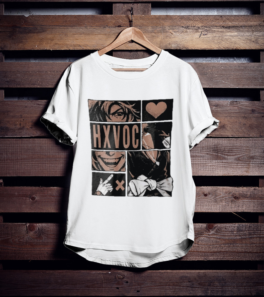 Hxvoc Halftone Manga Vampire Comic Panels Fangs Heart Bow T-Shirt