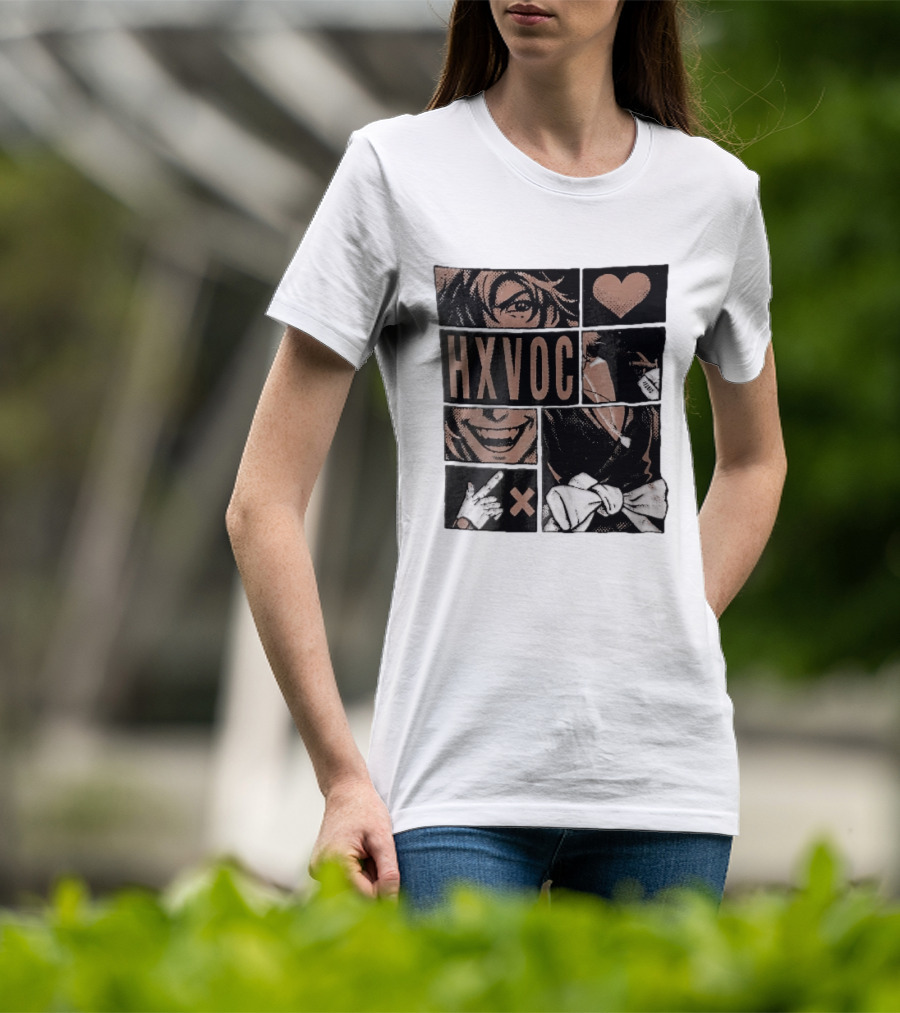 Hxvoc Halftone Manga Vampire Comic Panels Fangs Heart Bow T-Shirt