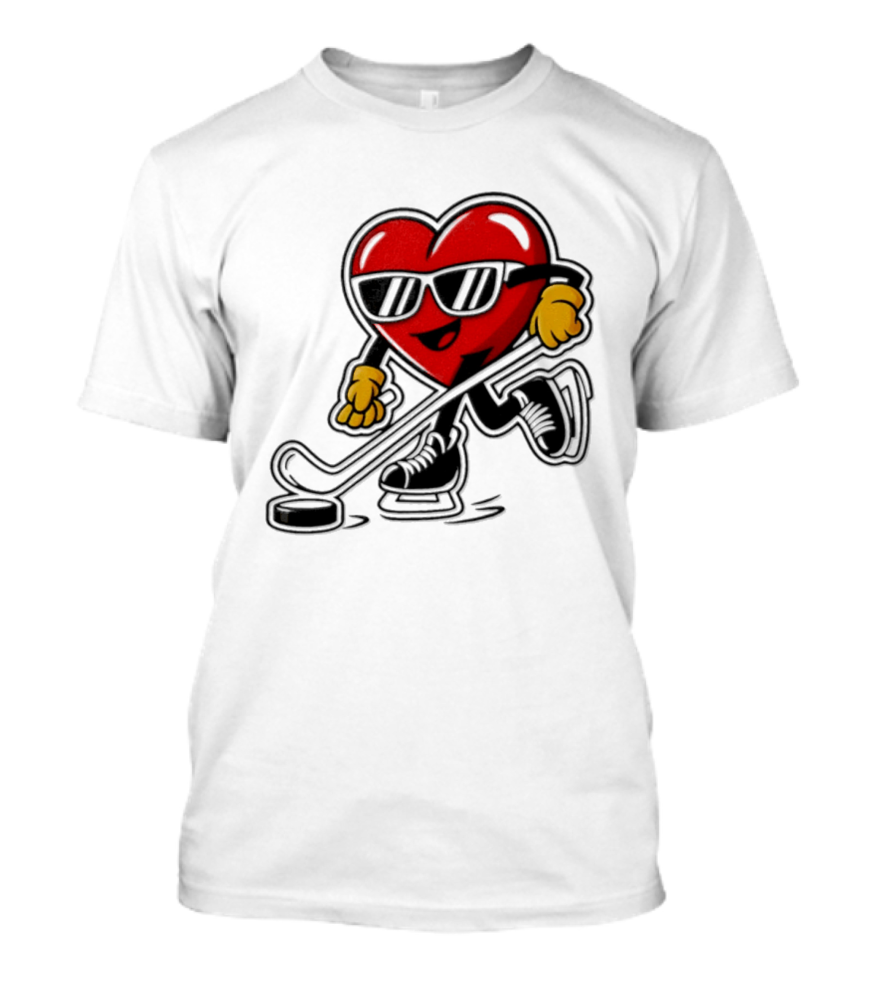 I Love Hockey Heart Character With Sunglasses And Stick T-Shirt
