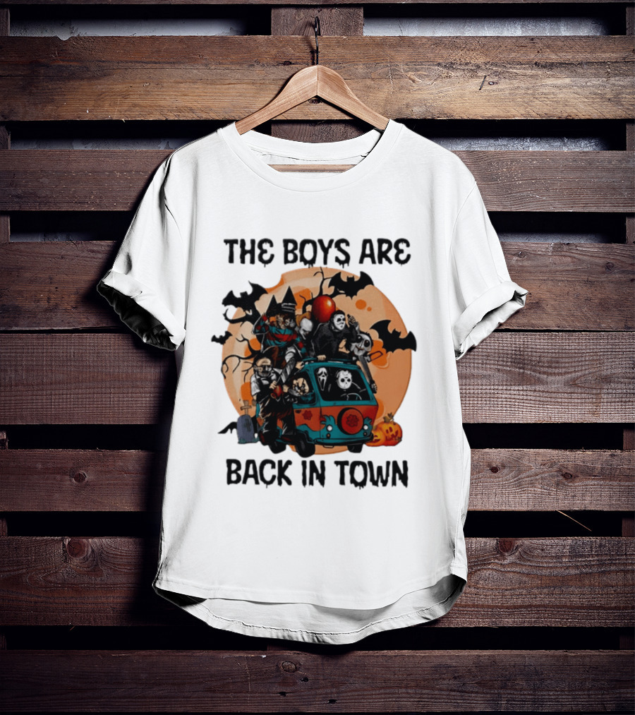 The Boys Are Back In Town Horror Characters Halloween Van Scene T-Shirt