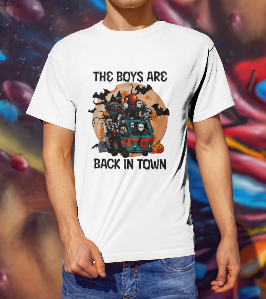 The Boys Are Back In Town Horror Characters Halloween Van Scene T-Shirt