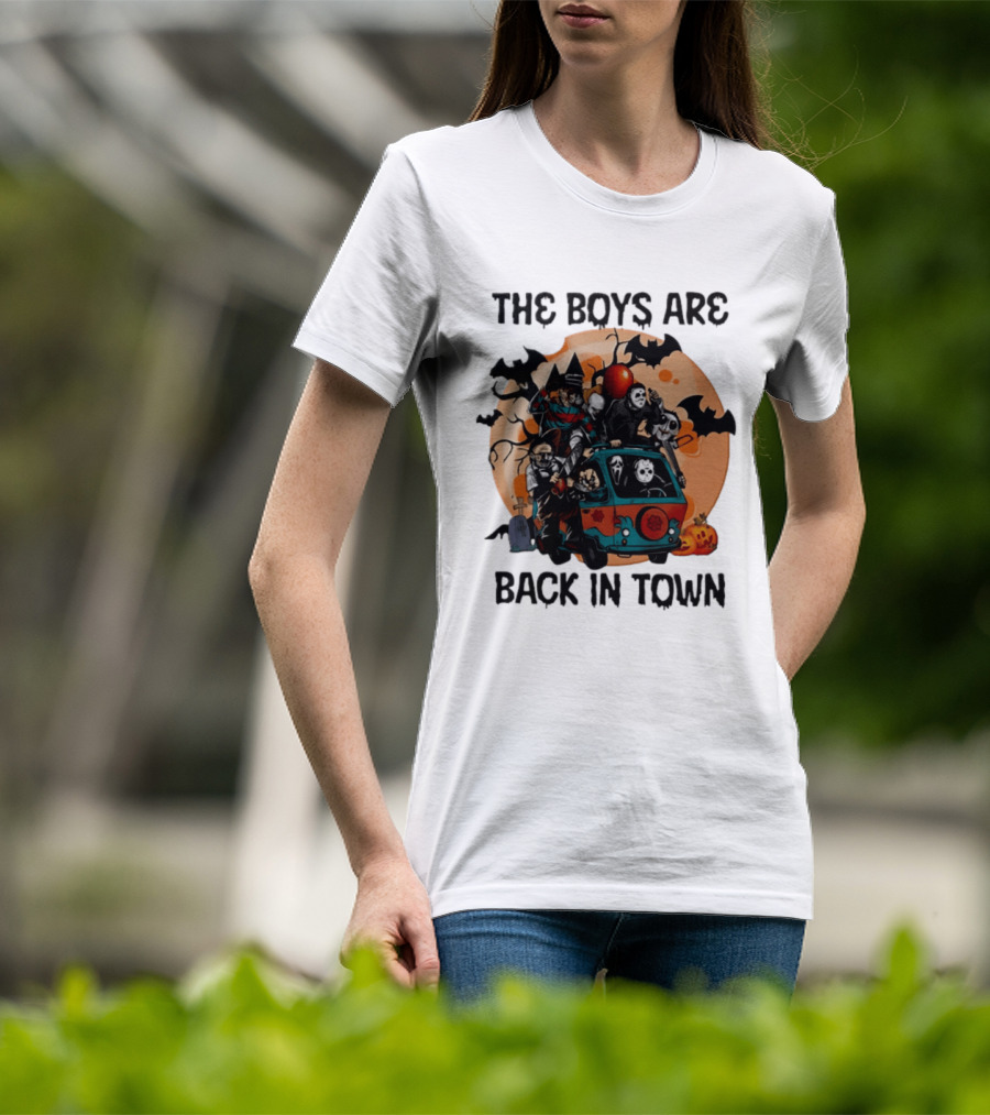 The Boys Are Back In Town Horror Characters Halloween Van Scene T-Shirt