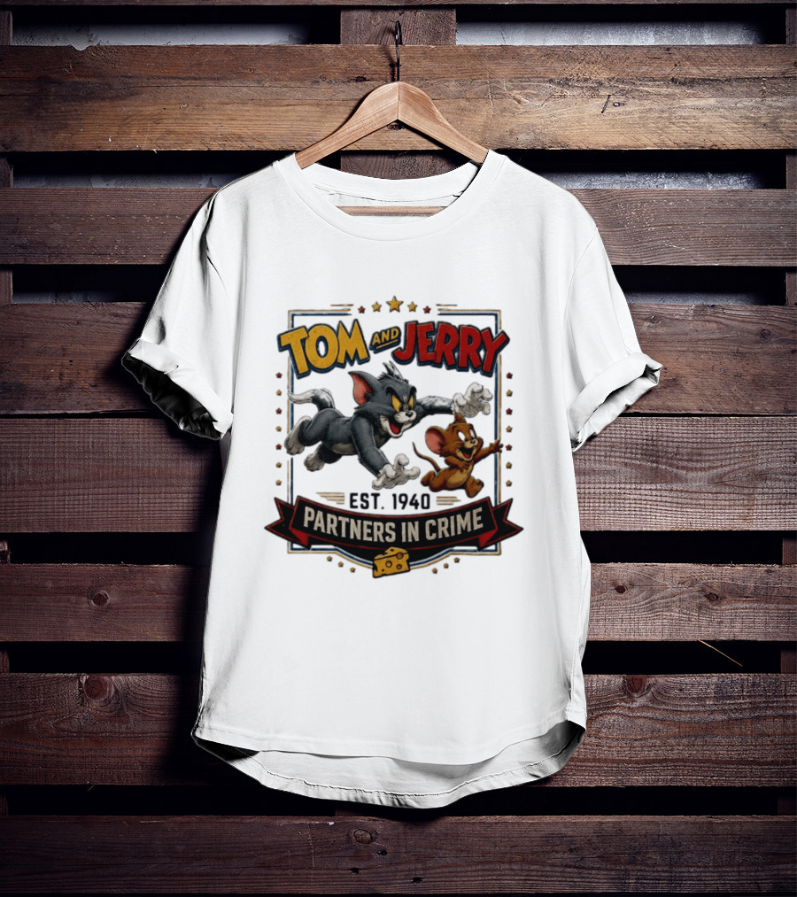Tom And Jerry Partners In Crime Est 1940 Classic Cartoon Duo Adventure T-Shirt