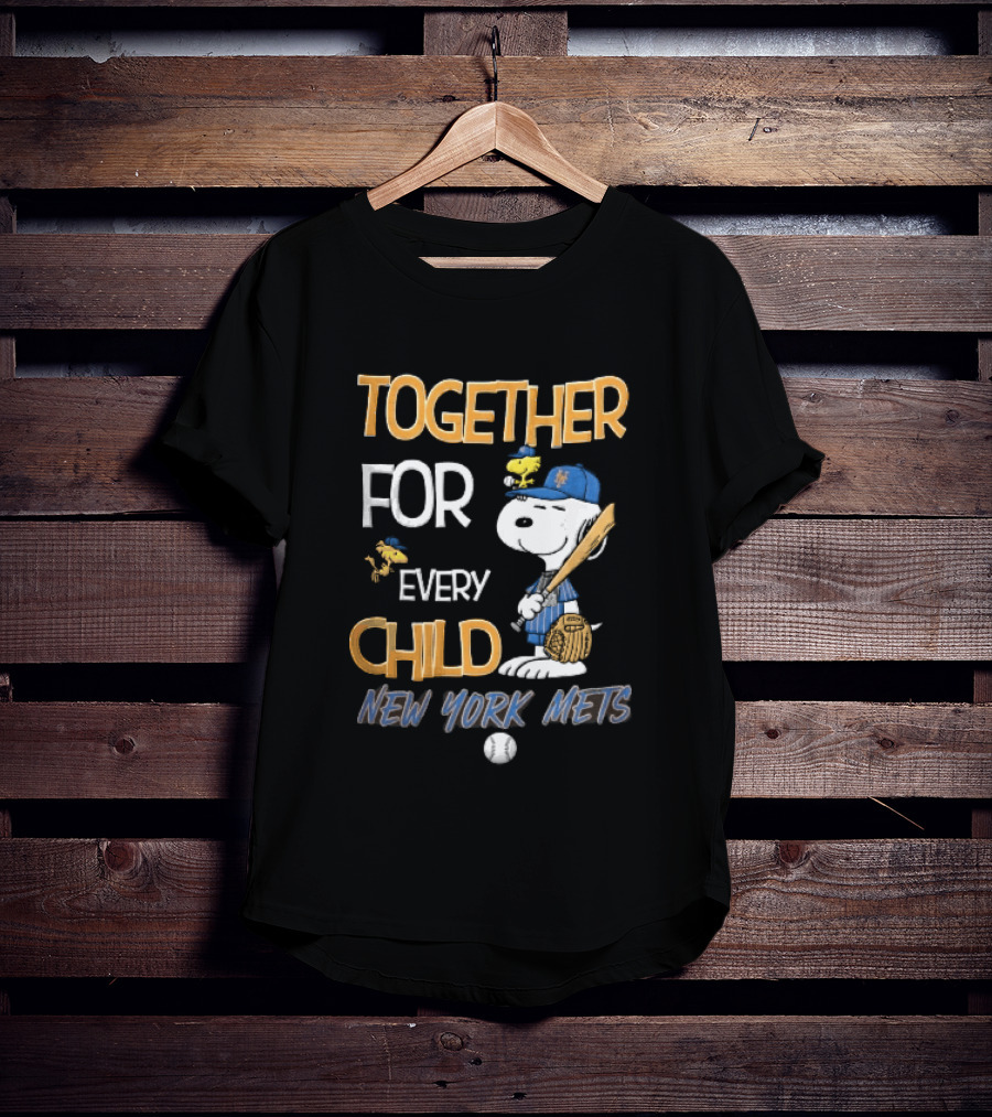 Together For Every Child New York Mets Snoopy Woodstock Baseball Bat Glove T-Shirt