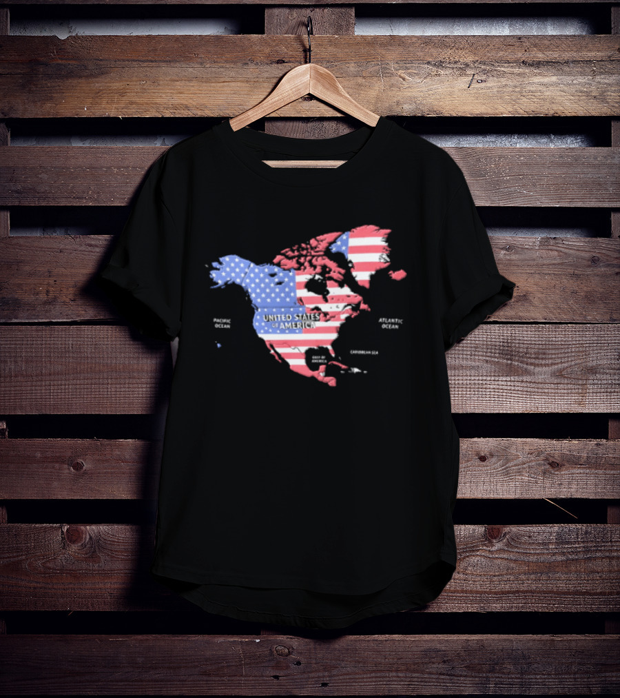 United States American Flag Map Of North America Featuring USA Canada Mexico Greenland T-Shirt